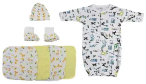 Gown, Cap Booties and Washcloths - 7 Pc Set